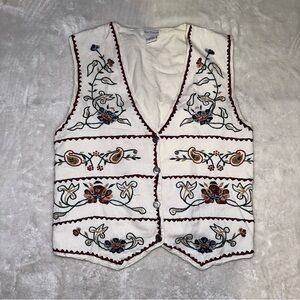 Vintage new directions White Floral Paisley Embroidered Button-Up Vest Size S